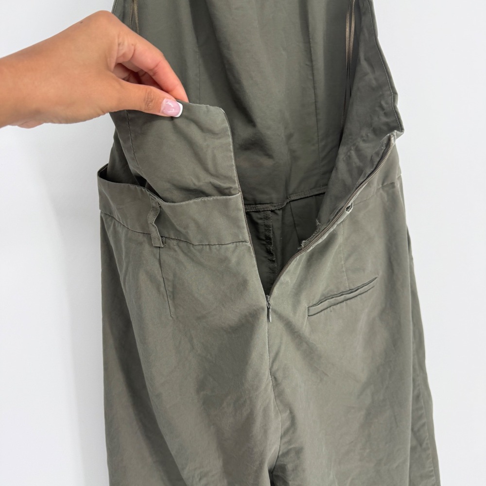 Zara Olive Green Halter Wide Leg Jumpsuit Pleated Front Cotton Small - Picture 5 of 9